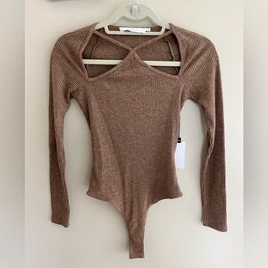 ASTR the Label Vanowen Bodysuit Tan Heather Size Small New with Tags